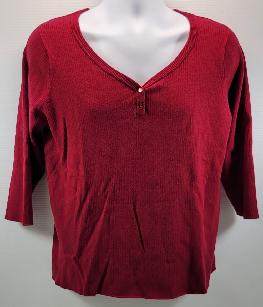 L1) Sandra King Woman Ribbed Silk Blend Red Long Sleeve Sweater 1X